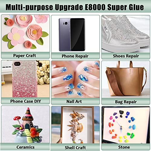 E8000 Super Glue Clear, Upgrade Jewelry B-7000 Glue for Diamond Jewelry Rhinestone Fabric Glue Strength Adhesive for Nail Art DIY Crafts Clothes Shoes Bags with Dotting Pens and Tweezers(4 X 25ML) - color: 4pcs x 25ml Clear glue