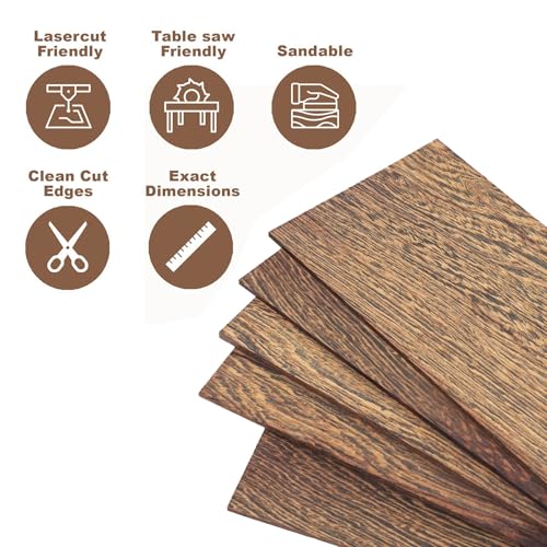 Wenge Wood Sheets 1/8" Thick, 4x8 inch Lumber Veneer Pieces Planks Thin Blank Board for Craft Decor and Art by Craftiff
