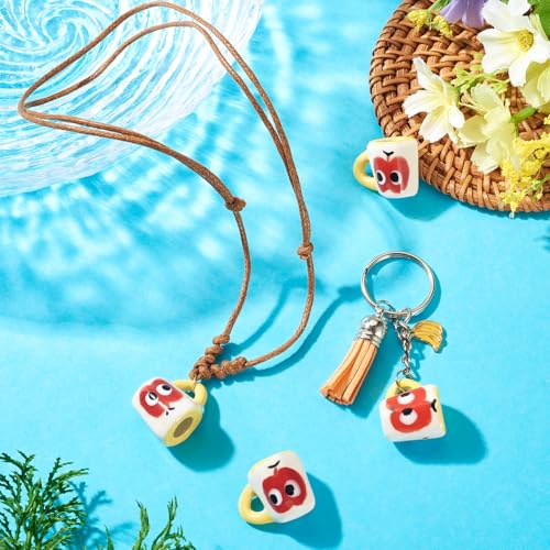 2Pcs Porcelain Mini Tea Cups Miniature Ceramics Coffee Mug Cup Ornaments Yellow Tiny Drink Beverage Dollhouse Kitchen Accessories for Party Decoration Keychain Earring Making - color: Yellow