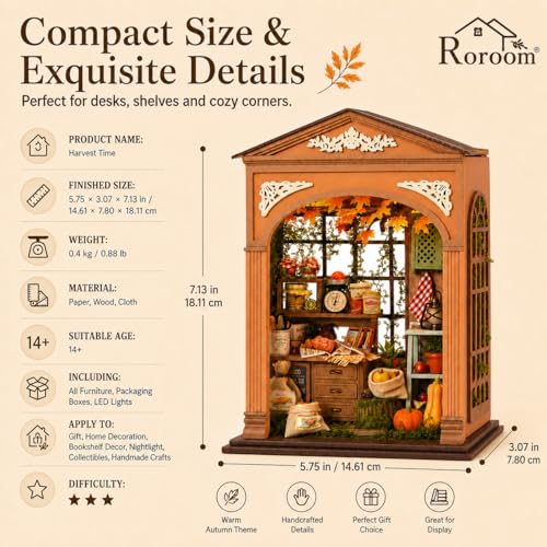 Roroom Book Nook Kit for Adults, Harvest Time House Building Kit - color: Harvest Time