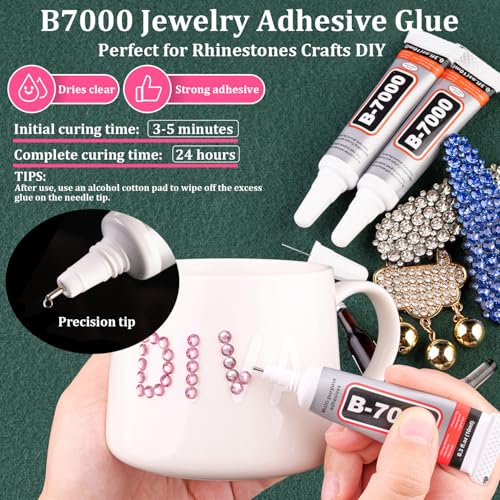 Resin Rhinestones for Crafting with B7000 Jewelry Glue, 2 Boxes Dark Pink Flatback Crystals with 3Pcs 10ml Glue for Bedazzling Crafts DIY Nail Art Makeup，Non Hotfix Gems for Clothing Shoes - color: Dark Pink, size: 2 Small Pack with Glue