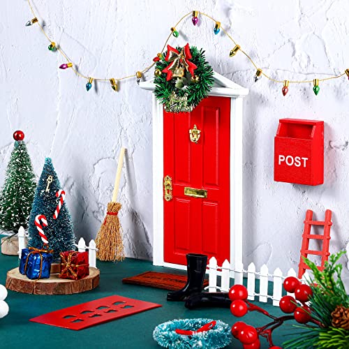 Hungdao 20 Pcs Christmas Fairy Door Wooden Miniature Decor, Red - color: Red