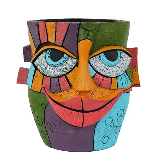 Picasso Abstract Resin Flower Pots Colorful Unique Face Planters Pots Head - color: Smiling Face