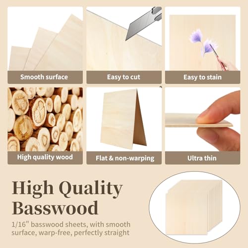 Balsa Wood, Plywood Sheet, Unfinished Basswood Blanks, 12×18×1/8 in, 5 Pcs - size: 5Pcs-12X18X1/16 Inch