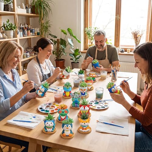 Hushee 12 Sets Ceramic Succulent Pots to Paint with Drainage - color: Animal