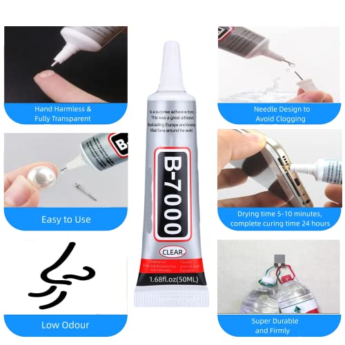 YiJieWZT B 7000 50 ml Clear Glue for Phones, Super Glue, Jewelry Glue, 1.6 fl.oz - with 1 Opening Pry Tool, 2 Rubber Bands - size: 50ML