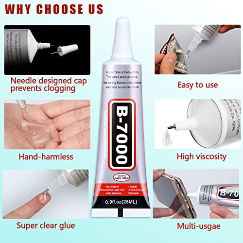 B7000 Jewelry Glue, 4PCS X 25ML B-7000 Clear Super Glue Multi-Function Glues Transparent Industrial Adhesive for Phone Repair Jewelery Making Crafts Fabric Metal Nail Art Stone Wood Glass - style: B-7000 4x25ML