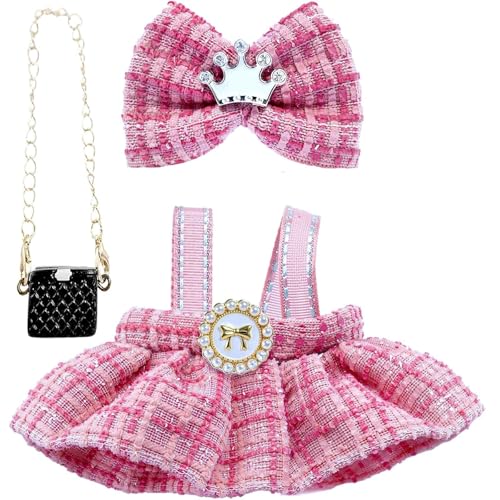Clothes for LABUBU 17cm Doll (NO Doll),Outfit for LABUBU,Dress and Hairpin Set for LABUBU Dress Up,Accessories for LABUBU - color: Pink