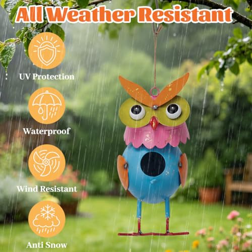 Metal Owl Garden Statues Yard Art Animal Figurines - color: Owl Birdhouse