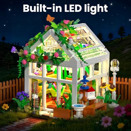 Flowers House Building Set with LED Light, for Adults Teens Girls Ages 8+