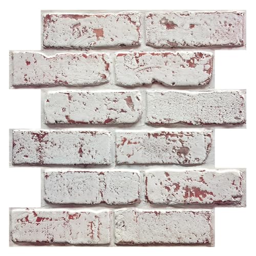 COMSTICKC 3D Faux Brick Wall Panels Peel and Stick, 10 Pcs 11.8" x 11.8" - color: Whitewash - 1