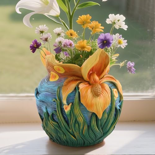 Starry Night Plant Pot - 6.8inch Unique Flower Pot - color: Colour-a
