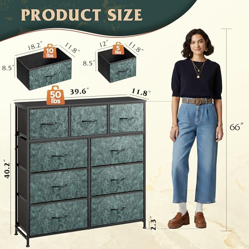 WLIVE Tall Dresser for Bedroom, 9 Drawer Chest of Drawers, Vintage Green - color: Turquoise
