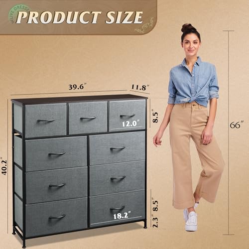 WLIVE Tall Dresser for Bedroom, 9 Drawer Chest of Drawers, Dark Grey - color: A-dark Grey