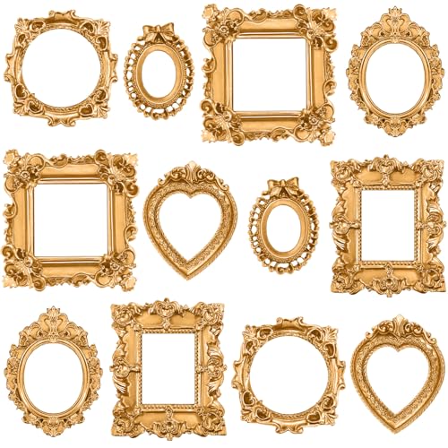 Remerry 12 Pcs Mini Picture Frames Vintage Resin Antique DIY Frame,Gold - color: Gold