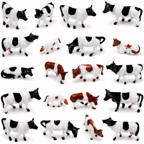 Hiawbon Mini Colorful Cattle Model 1:87 20 Pcs Miniature Cows