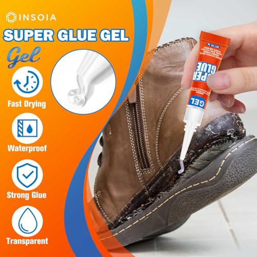 INSOIA Super Glue Gel Clear, 6 x 3g, All Purpose Non-Drip Single-Use - style: Gel