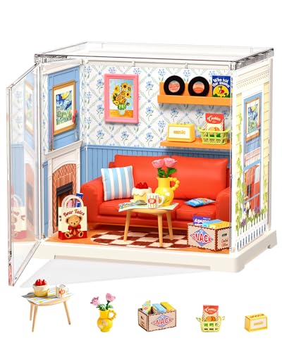 ROBOTIME Super Creator Kits, Plastic Mini House, Expandable Plastic Craft, DIY Miniature House Kit, Tiny Living Room Making Kit Model Craft Hobby Unique Gift (Country Blue Lounge) - color: Country Blue Lounge