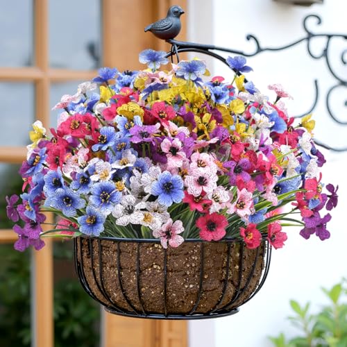 Bassion 24 Bundles Artificial Flowers for Outdoors Decorations, Colorful - color: Multi Color