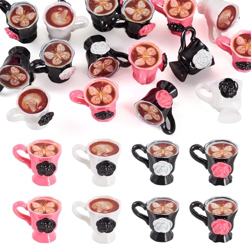 FASHEWELRY 16Pcs Mini Coffee Cups Resin Coffee Mug Model White Black Pink Tea Cup Halloween Dollhouse Miniatures for Keychain Dollhouse Party Decor Ornaments - color: 4 Colors-coffee Cups