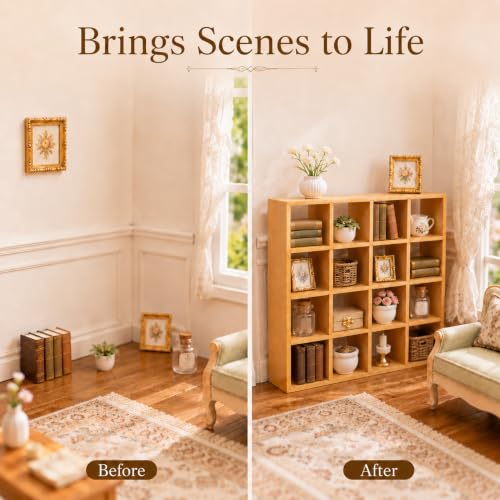 Toddmomy Mini House Furniture Wooden Storage Rack 1/12 Scale Dollhouse Shelf for Miniatures Mini House Accessory for Display Micro Scene Decor and Dollhouse Room Styling