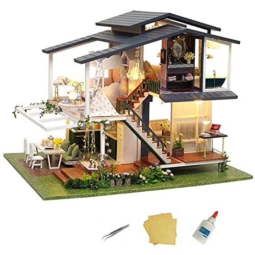 MAGQOO Dollhouse Miniature with Furniture, DIY Wooden Dollhouse Kit Plus Dust Proof, 1:24 Scale Creative Room Idea (Monet Garden) - color: Monet Garden