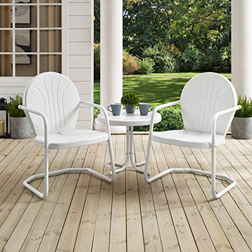Crosley Furniture Griffith Retro Metal 3-Piece Chair & Side Table Set - color: White