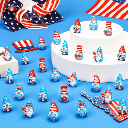 60 Pcs Patriotic Mini Resin Gnomes 6 Style 4th of July Tiny Gnomes Figures to Hide Independence Day Miniature Decor for DIY Craft Projects Party Favors and Desk Decor - color: Patriotic