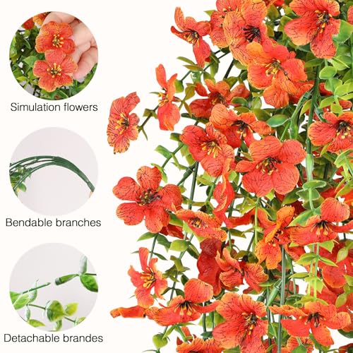 Artificial Fall Flowers for Outdoors UV Resistant Orange Fake Mums Decor - color: Orange