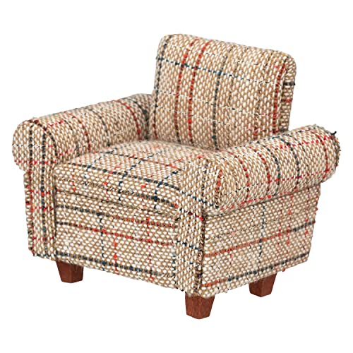 Dollhouse Sofa Armchair Upholstered, Miniature Living Room Furniture Chair, Fabric, Accessories for 6 inch Dolls, 1/12 Scale (Beige Retro) - style: Beige retro