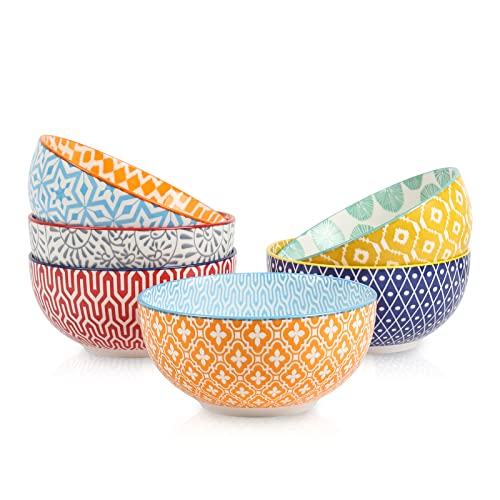 Selamica Ceramic Cereal Bowls Set of 6, 24 Oz Deep Soup Bowls for Kitchen - color: Assorted Colors, size: 5.9 Inch