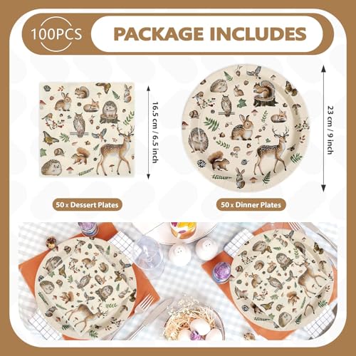 100Pcs Woodland Theme Party Forest Animal Decorations, Serves 50 - style: Retro Animals Plate