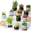 Remerry 12 Pcs Ceramic Succulent Pots 2.5 Inch with Bamboo Trays Small Pots - size: 2.5 Inch