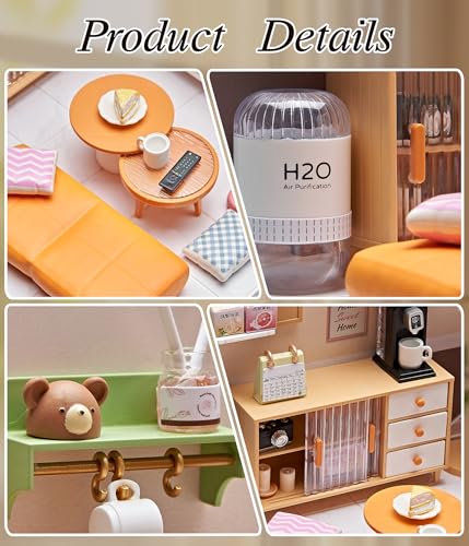 Modern Living Room DIY Miniature House Kit with Roof & LED Light, Stackable & Connectable Dollhouse Kit with Dustproof Door, Creative DIY Crafts Building Toy Gift for Adults Teens - color: Livingroom, size: Meduim