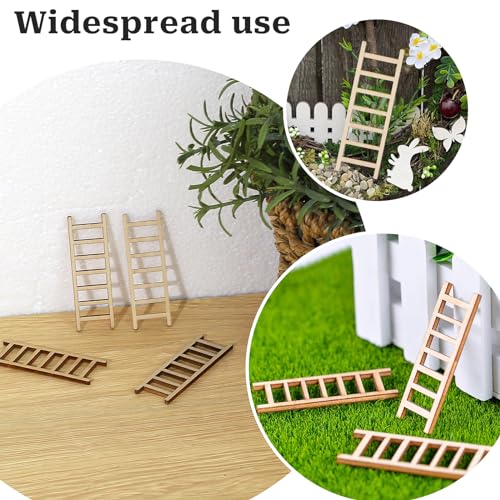 20 Pcs Mini Garden Ladder - 2.36'' x 0.78'' Wooden Miniature Ladder Accessories for Landscape Dollhouse Decor - size: Small
