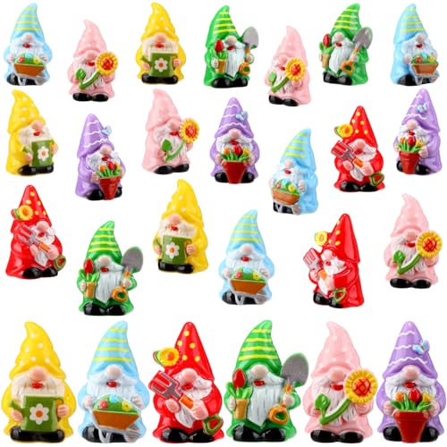 Yaomiao 60 Pcs Mini Flower Gnomes Figurines Bulk Resin Gnomes Statues - style: Spring