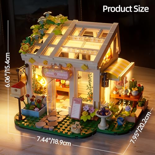 Chodia Flower House Building Block Set, Botanical Garden Greenhouse Toys Kits with LED Light Birthday Decoration for Adults, Women, Teens, Old Kids Girls 6+, 8-12, 8-14 (832 PCS)