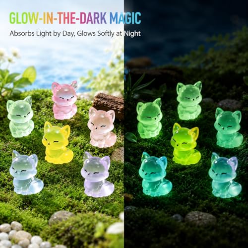Glow in The Dark Fox Figurines for Fairy Garden - color: Purple Fox