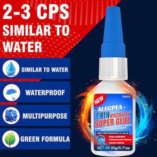 ALECPEA Thin CA Glue 20g, Cyanoacrylate Super Glue with 3 Droppers - color: Super Glue
