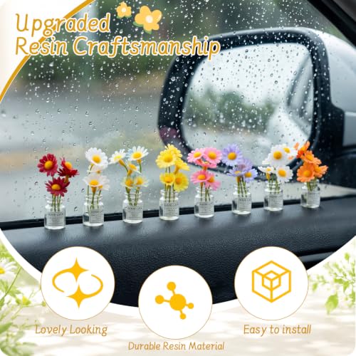 Ripeng Set of 8 Daisy Flowers Car Dashboard Decorations Cute Car Accessories for Women Vehicle Interior Decor with Double Sided Tape for Rear View Mirror Dashboard - style: Daisy