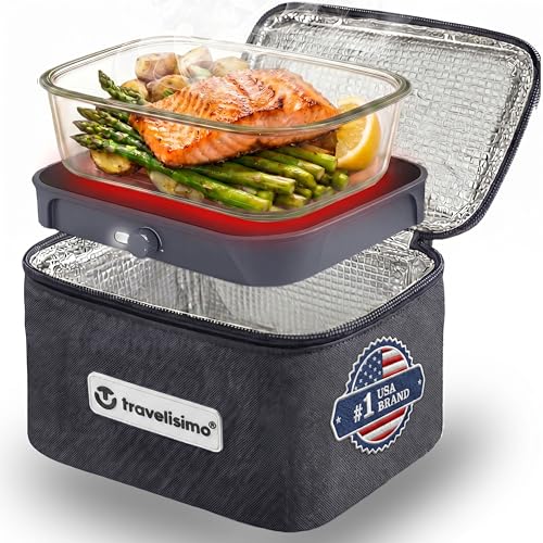 TRAVELISIMO Portable Microwave, Portable Food Warmer For Work & Home Use, Heated Lunch Box 12V/24V/110V, Mini Portable Oven 3-in-1 Food Heater, Electric Lunch Box, Calentador de Comida Portatil - color: Gray