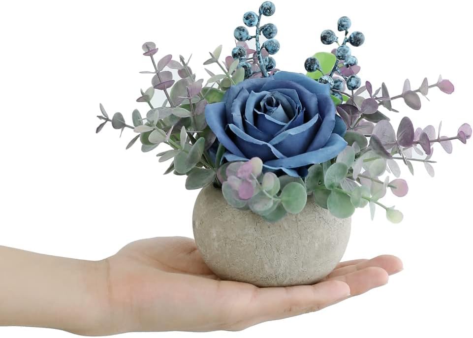 Small Artificial Blue Rose Potted Plant, 2 Pcs Mini Faux Decor - color: 2pcs Blue