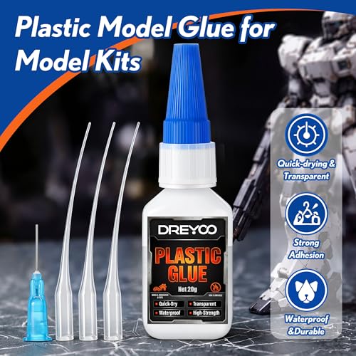 Dreyoo 20g Plastic Model Glue for Miniature with 3 Syringes,1 Needle