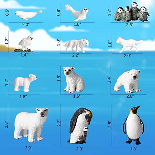EOIVSH 12PCS Plastic Polar Animals Toy Figures, Realistic Arctic Animal Figurines for Kids, Education Sea Creature Toys Set with Polar Bear Family Emperor Penguin Family Arctic Fox Wolf - style: 12 PCS