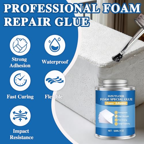 4OZ Foam Glue with Brush,High Strength Clear Foam Adhesive for EVA Sponge Rubber Pearl Cotton Plastic Sheets,Waterproof Glue for DIY Crafts Model Making Home Repairs