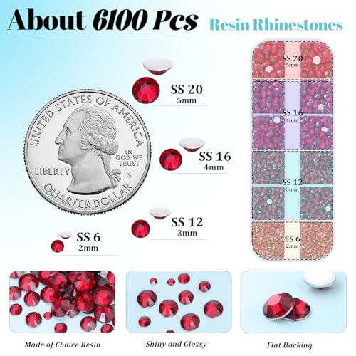6100Pcs Resin Rhinestones for Crafting with 2Pcs 10ml B7000 Jewelry Glue, 1 Box Flatback Crystals Diamond (Dark Red) for Bedazzling Crafts DIY Nail Art，Non Hotfix Gems for Clothing Shoes Tumblers - color: Dark Red, size: 1 Small Pack + 2Pc Glue