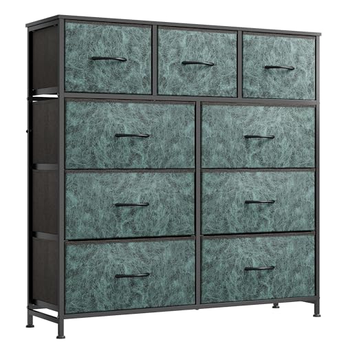 WLIVE Tall Dresser for Bedroom, 9 Drawer Chest of Drawers, Vintage Green - color: Turquoise