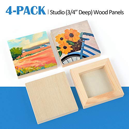 Falling in Art 4 Pack 4x4’’ Unfinished Birch Wood Panels Kit for Painting - size: 4'' x 4'' Studio