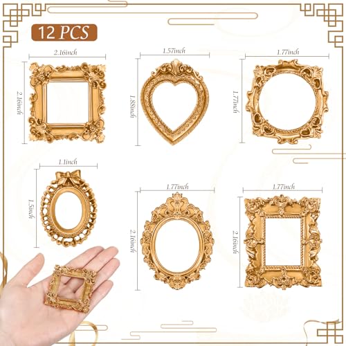 Remerry 12 Pcs Mini Picture Frames Vintage Resin Antique DIY Frame,Gold - color: Gold