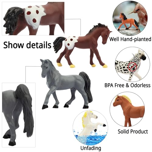 Toymany 12PCS 2-3" Tiny Horse Figurines Toy Set, Plastic Pony Small Foal Figures, Birthday Gift Cupcake Horse Cake Topper for Kids Toddlers - style: C-Horses